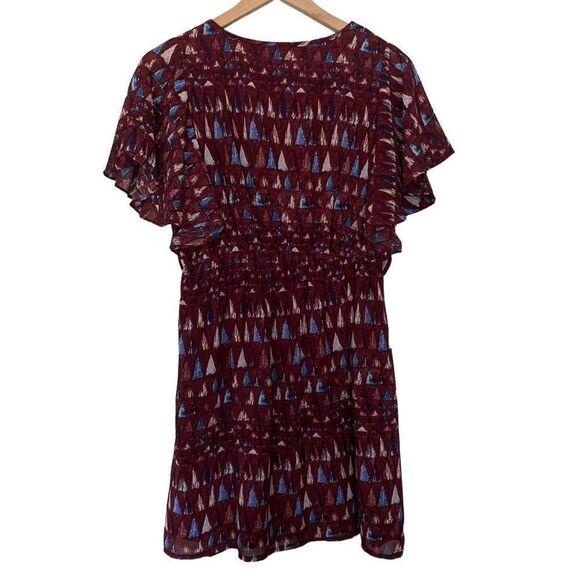 Ya Los Angeles Small Dress Graphic Purple V Neck Ruffle Short Sleeve Fit Flare - Picture 5 of 10